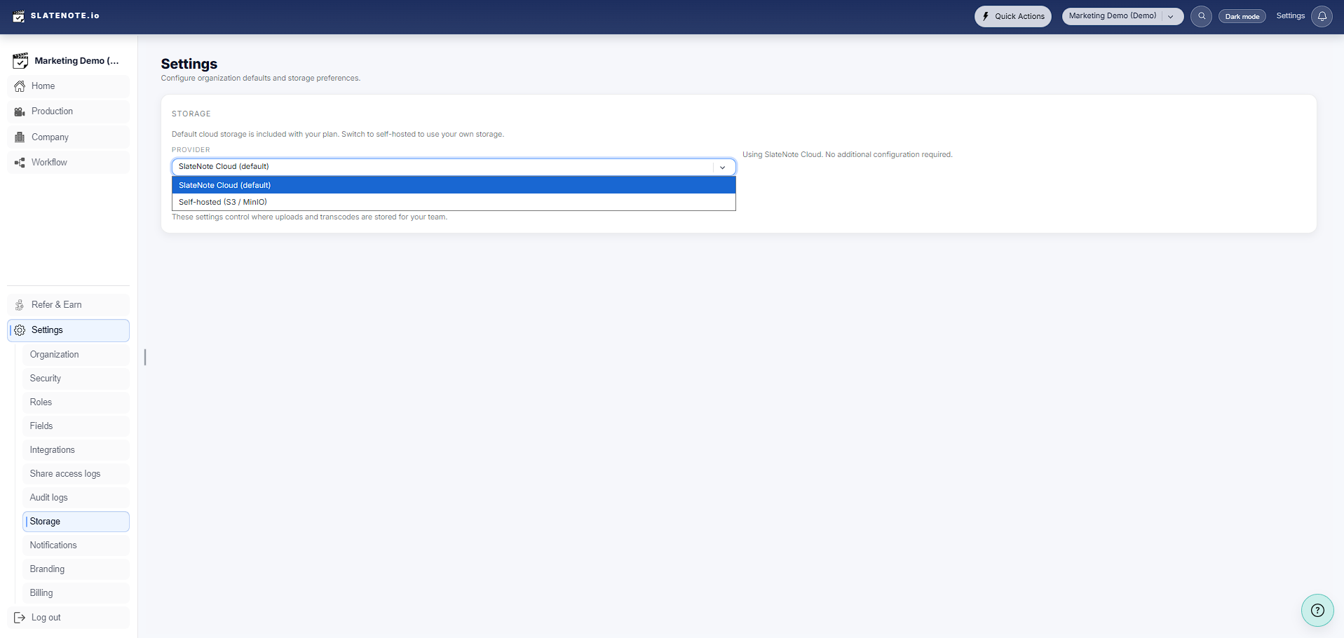 SlateNote storage and asset organization